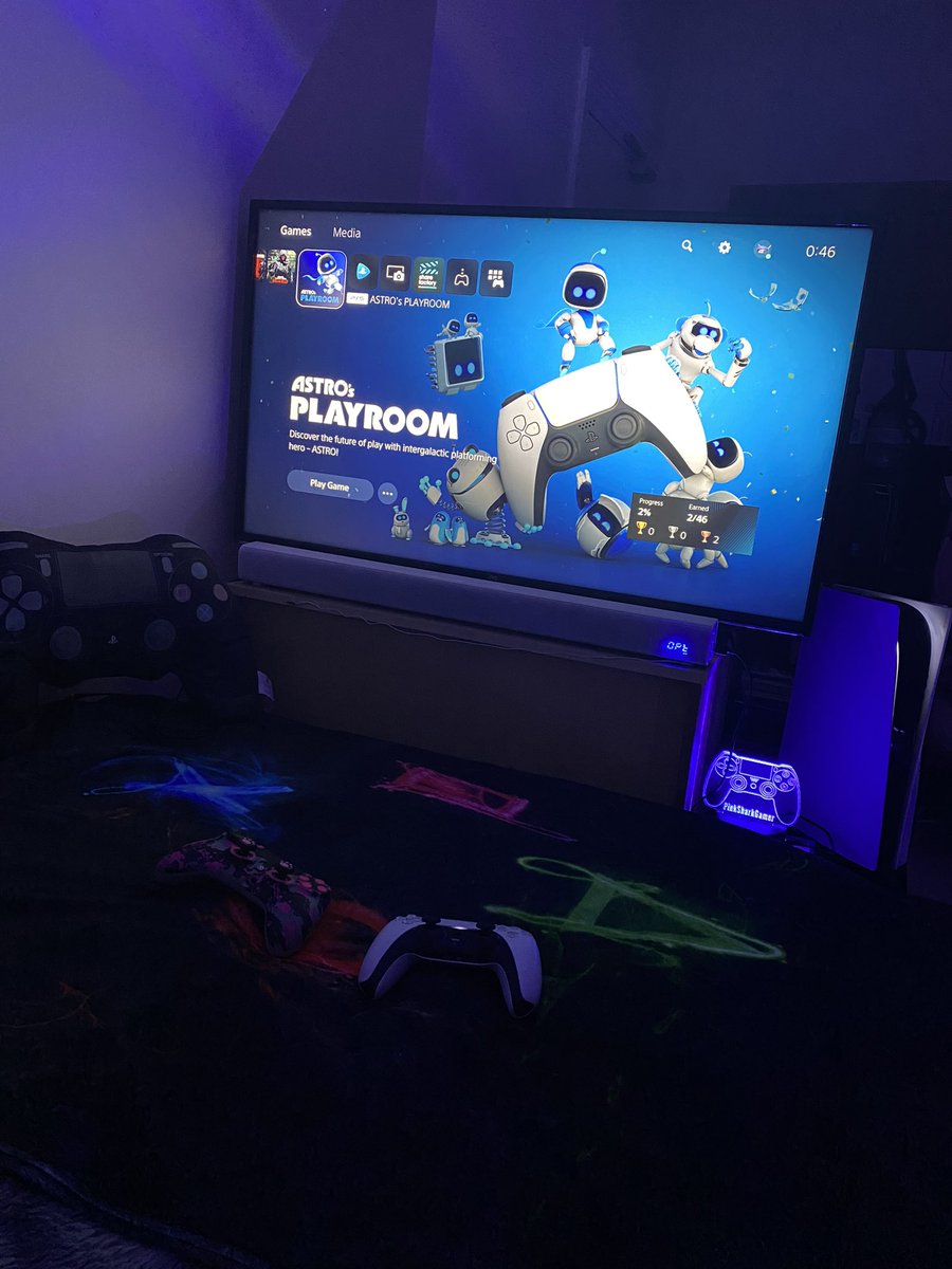 PinkSharkGamer's tweet photo. My newest edition to my gaming collection 😍 finally got one. Also upgraded TV and sound system. 🎮 #PS5 https://t.co/mxzlb8O23V