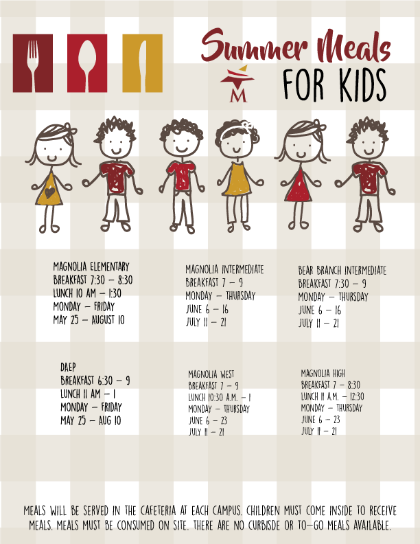 MagnoliaISD's tweet photo. A few changes have been made to the Summer Meals locations and times. Please make sure to check out this updated flyer for all of the information. https://t.co/JBIbf3GQ1V