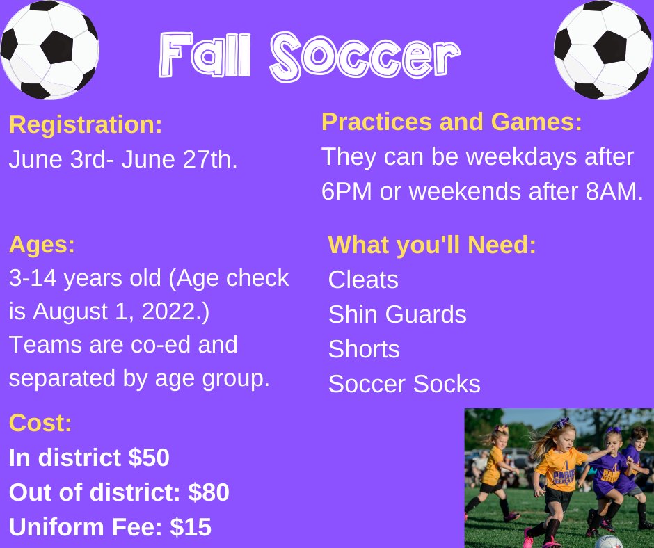 Pardsla's tweet photo. Fall Soccer registration is open now and  will run through June 27th!!

For more information please visit: 
https://t.co/PRQ7r3CMrT https://t.co/8yf0bBe5Jo
