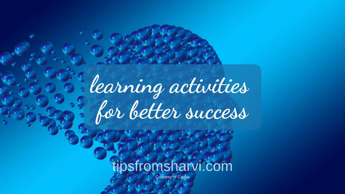 TipsFromSharvi's tweet image. 6 learning activities with examples for better success.
Find and adopt the best #learningmethods for yourself. Embrace #lifelonglearning through your favorite activities. Visit my blog for more.
tipsfromsharvi.com/2021/04/13/lea…