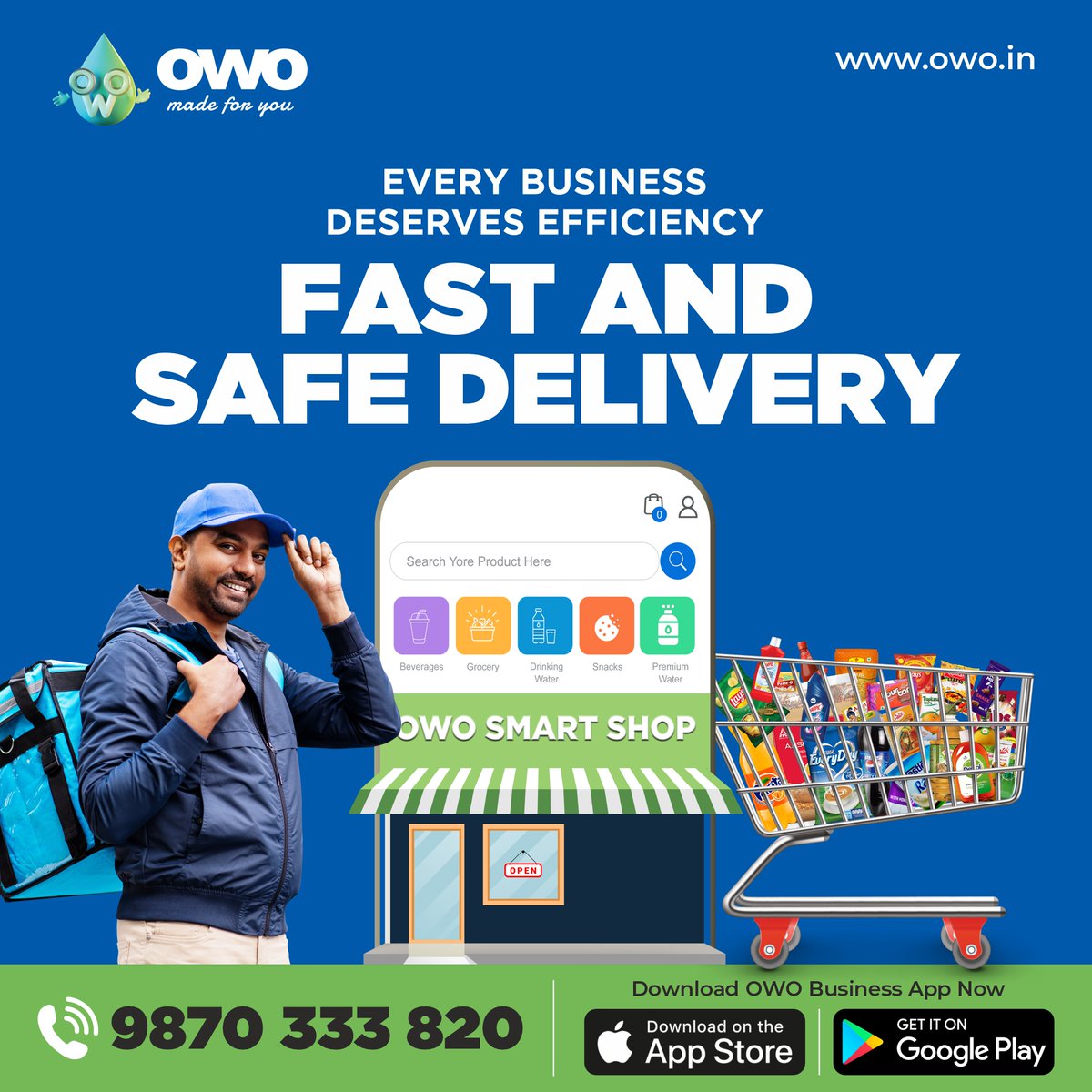 owoindia's tweet photo. At OWO, we guarantee efficiency in processing your every order. Get fast and safe delivery every time you order at OWO Smart Shop.

To know more,
📞 9870333820
📱 OWO Water App
🌐 https://t.co/QDdpUknWtt
.
.
.
#OWO #OWOIndia #OWOBusiness #OWOGrocery #Grocery #B2B #Retailers https://t.co/niRcGDmlE6