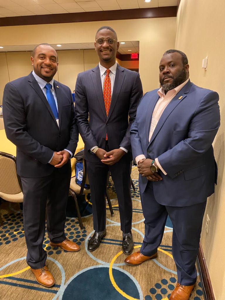 GEARED UP TO DISCUSS SOCIAL JUSTICE! Bro. Malwan Johnson, Int’l Dir. of Social Action (left), Bro. Keenan Hale, Dir. of Government Affairs and Bro. Olanre Woodrick, Social Justice Committee Chair, coordinates the Phi Beta Sigma delegation for (1/2)