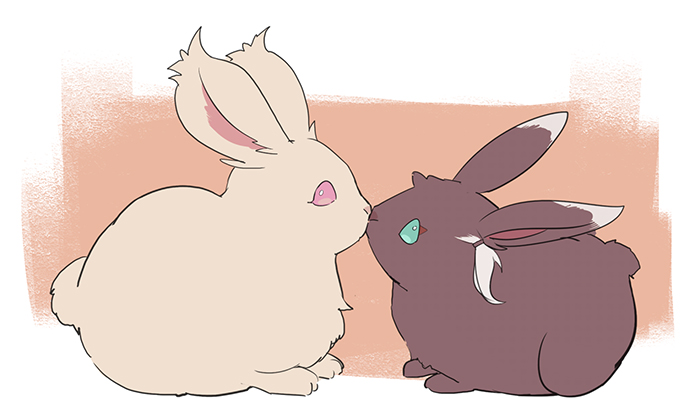 avatar (ff14) viera rabbit ears animal ears kiss dark skin 1boy 1girl  illustration images