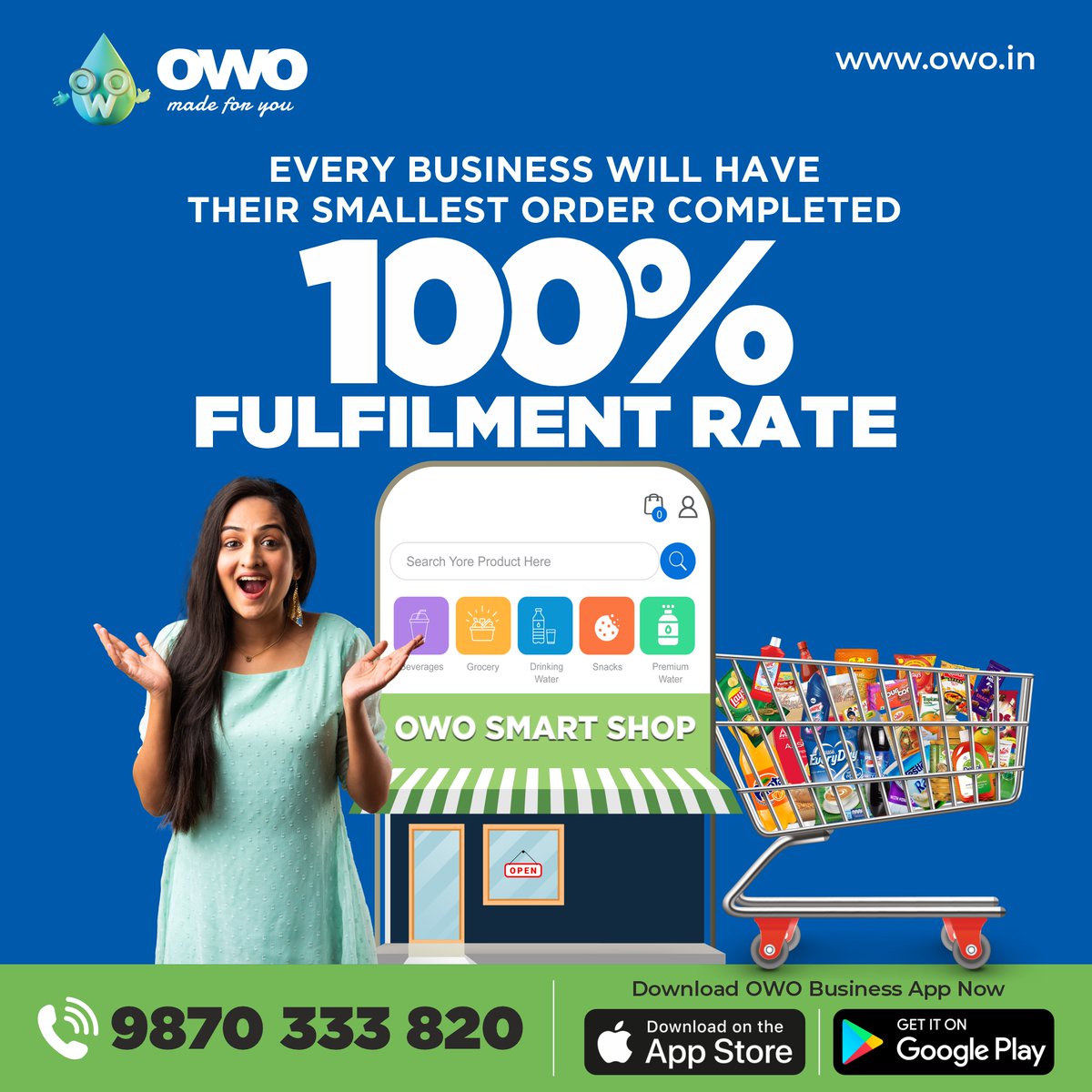 owoindia's tweet photo. At OWO, we deliver 100% fulfillment rate, ensuring that your business gets even the smallest orders completed. Buy daily essentials from OWO smart shop.

To know more,
📞 9870333820
📱 OWO Water App
🌐 https://t.co/QDdpUknWtt 
.
.
.
#OWO #OWOIndia #OWOBusiness #OWOGrocery https://t.co/ck9vqxEDQa