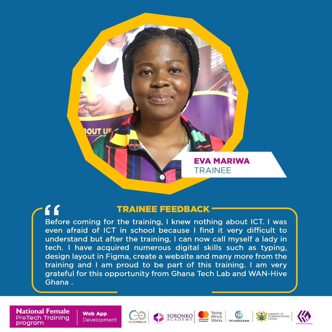 WAN_HiveGH's tweet image. 𝗧𝗿𝗮𝗶𝗻𝗲𝗲 𝗙𝗲𝗲𝗱𝗯𝗮𝗰𝗸~ 𝗣𝗿𝗲𝗧𝗲𝗰𝗵 𝗧𝗿𝗮𝗶𝗻𝗶𝗻𝗴_𝗪𝗲𝗯 𝗔𝗽𝗽 𝗗𝗲𝘃

Here are some feedback from our trainees who participated in the three weeks Web App Development training program for free.

#PreTechTraining #WANHiveimpact #ladiesintech #WebAppDev