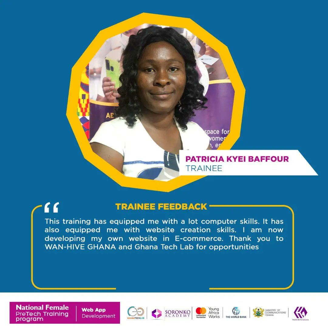 WAN_HiveGH's tweet image. 𝗧𝗿𝗮𝗶𝗻𝗲𝗲 𝗙𝗲𝗲𝗱𝗯𝗮𝗰𝗸~ 𝗣𝗿𝗲𝗧𝗲𝗰𝗵 𝗧𝗿𝗮𝗶𝗻𝗶𝗻𝗴_𝗪𝗲𝗯 𝗔𝗽𝗽 𝗗𝗲𝘃

Here are some feedback from our trainees who participated in the three weeks Web App Development training program for free.

#PreTechTraining #WANHiveimpact #ladiesintech #WebAppDev