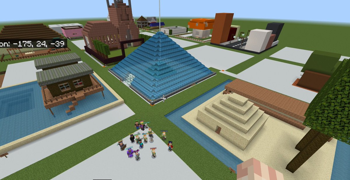 BHS AP CSP Minecraft family photo.  Students coded fun structures for the class to tour. <a href="/PlayCraftLearn/">Minecraft Education</a>