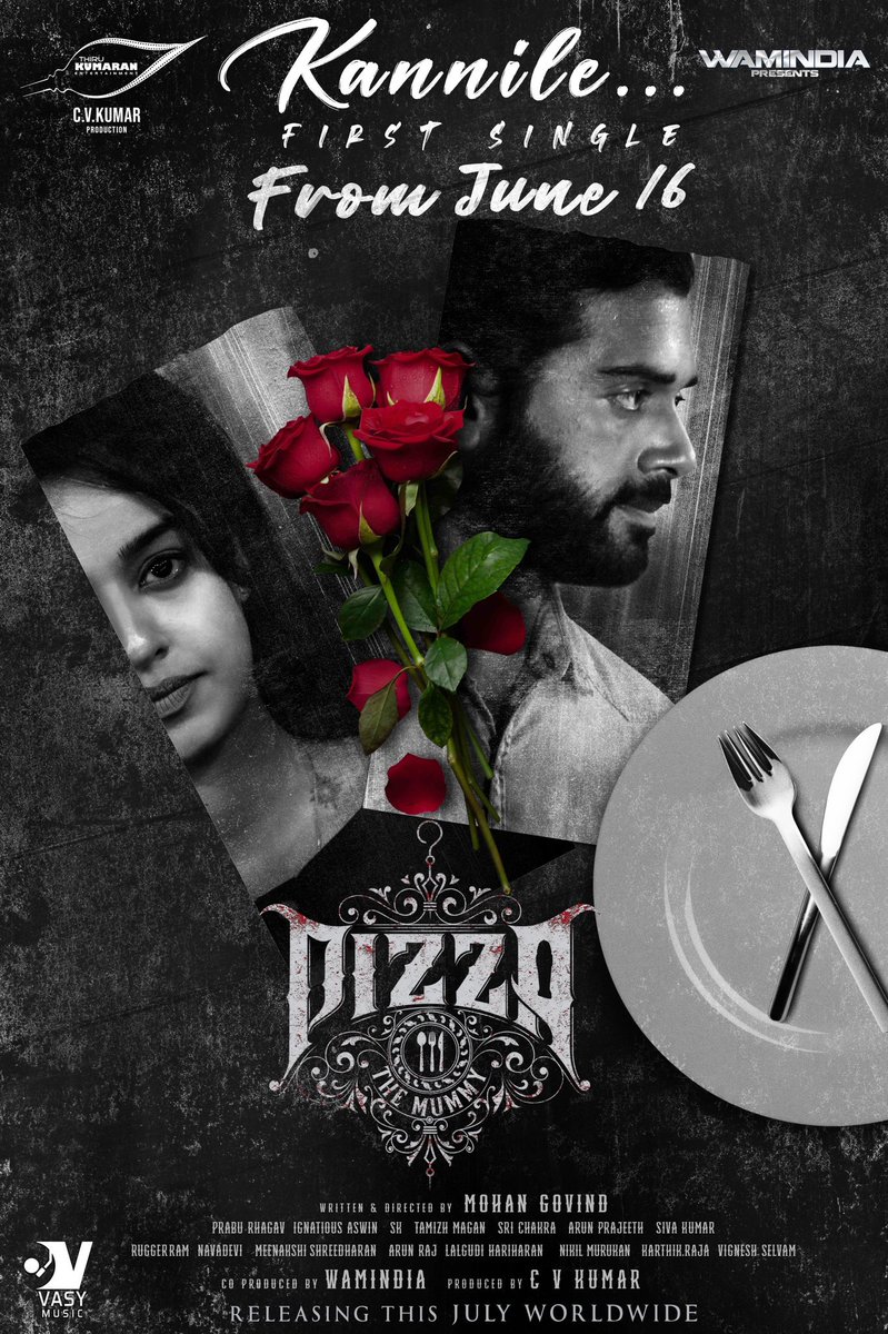 Where words fail, music speaks.    Pizza 3’s first single from June 16th
#Pizza3From this July. My next acting venture.Get ready to Scream &scare @icvkumar 
@MohanGovind8 @AshwinKakuman @PavithrahMarimuthu 
@kaaliactor
@AnupamaKumarONE 
 @ignatiousaswin
 @onlynikil @prabuRhagav