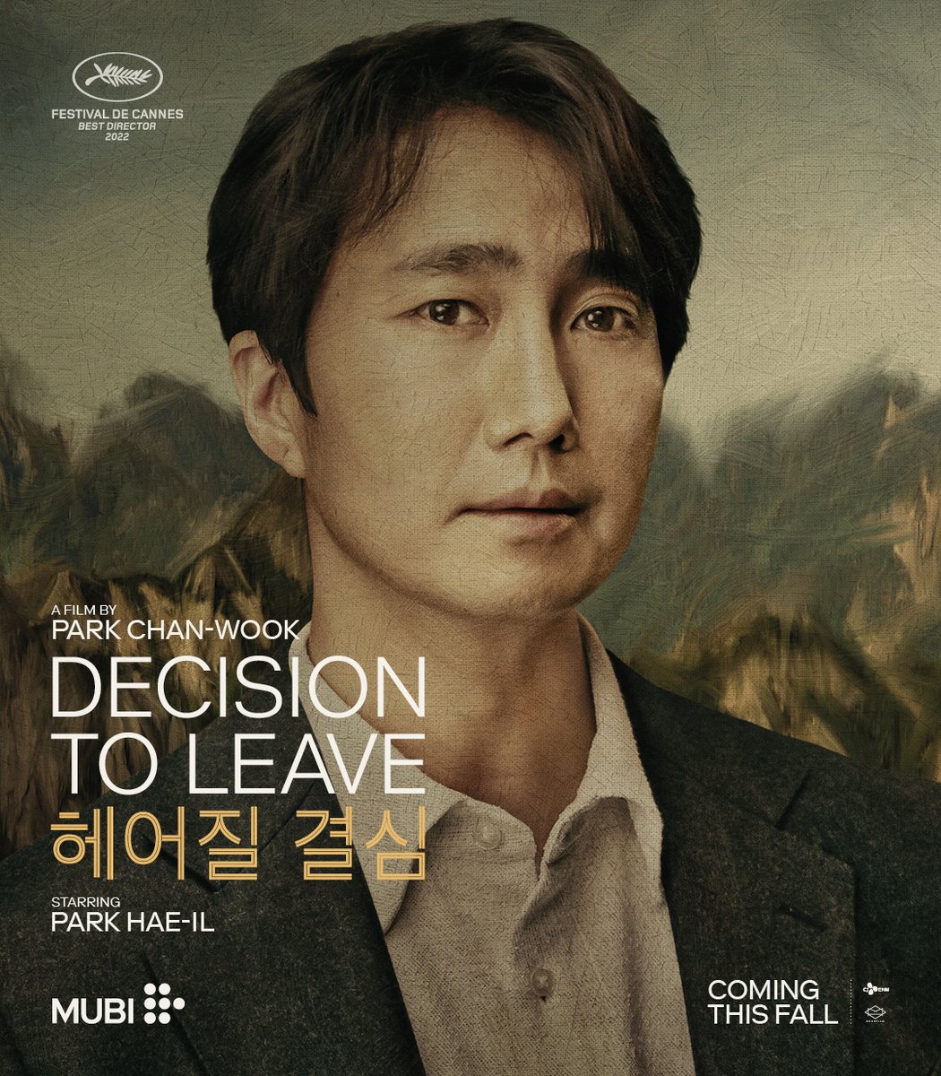 mubi's tweet photo. DECISION TO LEAVE. A love story by Park Chan-wook.

In US &amp; UK theaters October 14. Streaming in the US, Canada, UK, Ireland, Turkey &amp; India later this year. A MUBI Release. https://t.co/EOLEYs2dTv