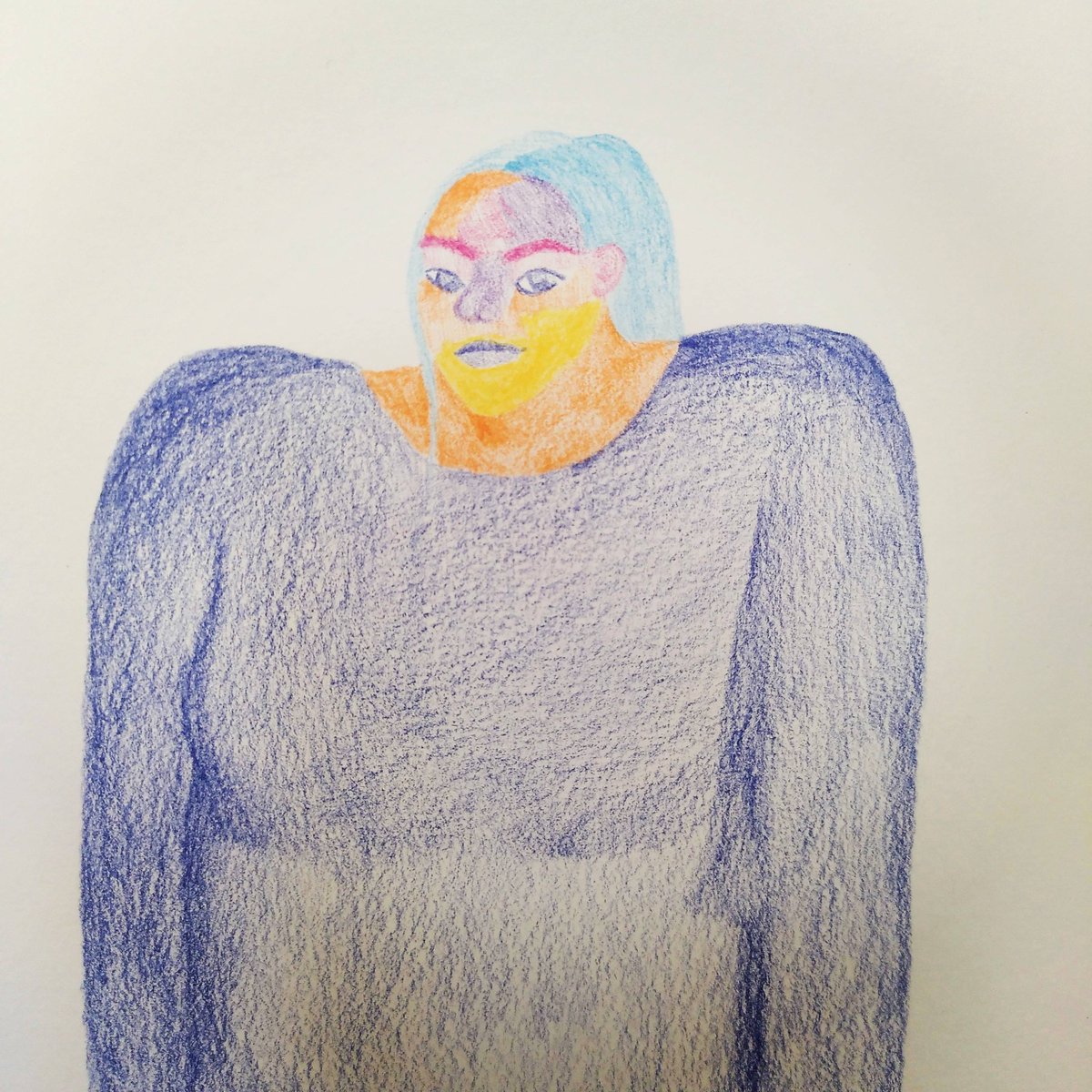 siamangie's tweet photo. Détail, portrait aux crayons de couleur sur papier bambou, mai-juin 2022. https://t.co/xWhuRX2wuq