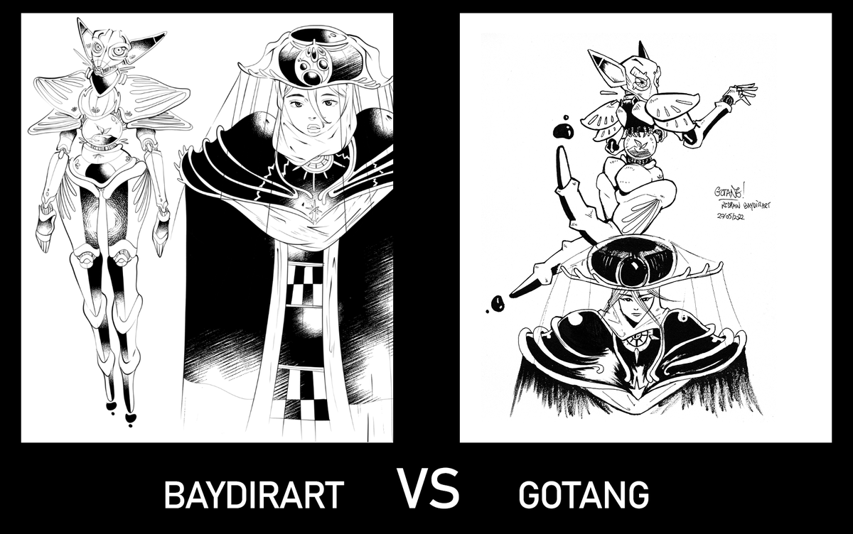 LemonartFR's tweet photo. Duel d'arena une fois encore ! 
@Baydir_974Art VS @GotangKapika 
a gauche le dessin proposé par les concurrents, à droite, leur DTIYS ! 
Enjoy ! N'hésitez pas a dire laquelle vous préférez ! https://t.co/yCYFd41JvB
