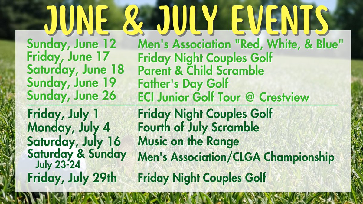 We have plenty of events planned over the next couple of months, make sure you join in on the fun! #crestviewbestview #juneevents #munciefun #munciegolf