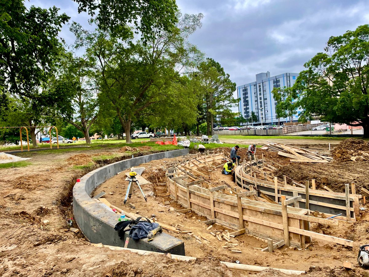 #Memphis motivation! 🙌 We've been working on the revitalization of historic Morris Park here in Memphis. Take a look at our #colorconcrete benches going in!