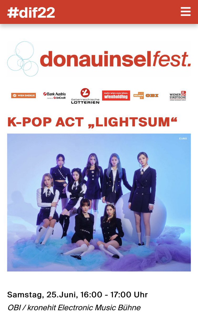 sangahcentre's tweet photo. [INFO] #LIGHTSUM is confirmed to attend and perform on Donauinsel Fest. in Vienna Austria and the fact that lightsum is the ONLY and FIRST kpop group to perform at this event🔥

#LIGHTSUM #라잇썸 @CUBE_LIGHTSUM https://t.co/EFbeck6lZS