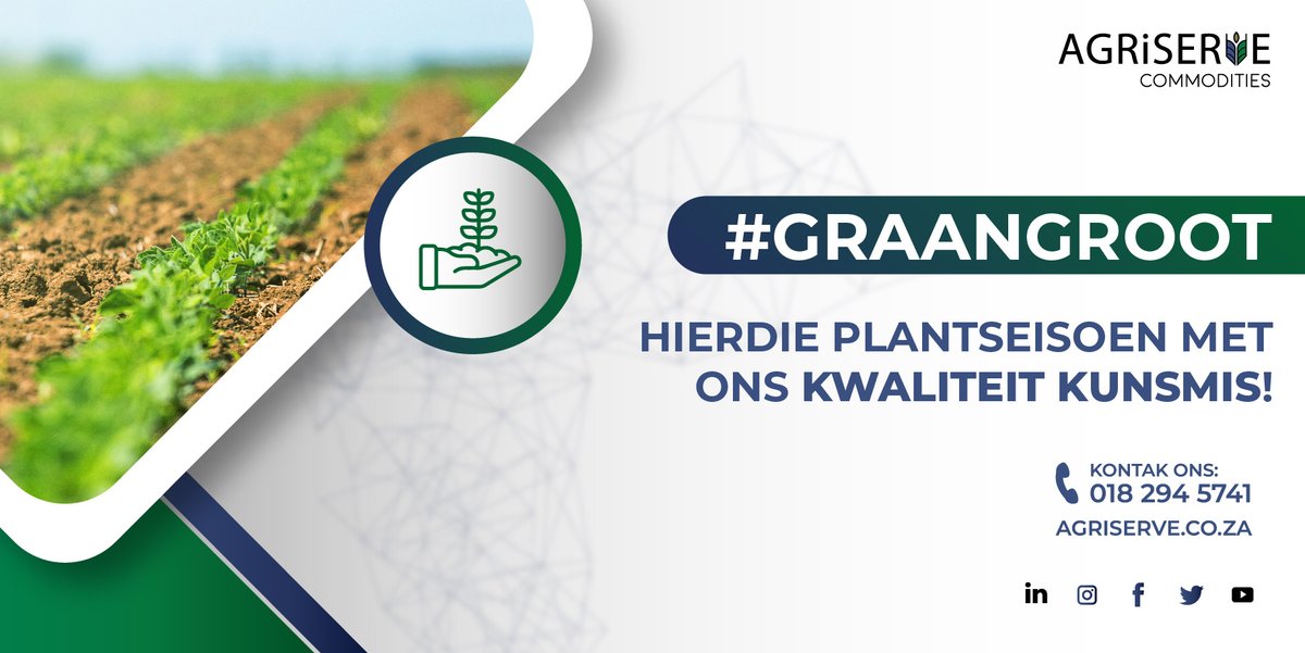 AgriserveC's tweet photo. #GraanGroot hierdie plantseisoen en bewerk jou grond met #KwaliteitKunsmis van Agriserve! 🚜

Kontak ons by 018 294 5741 om jou kunsmis losmaat of gesak te bestel.  

#Agriserve #Cropsure #Commodities https://t.co/PSY4cNLewi