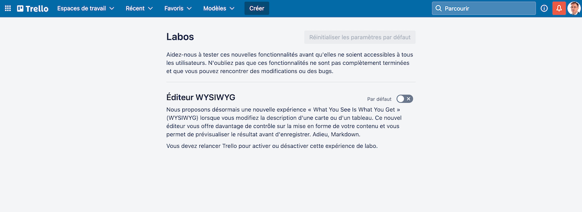 Vous voulez rédiger vos descriptions Trello avec un éditeur #WYSIWYG ? Activez le nouvel éditeur dans la page Labs : trello•com/votrenom/labs