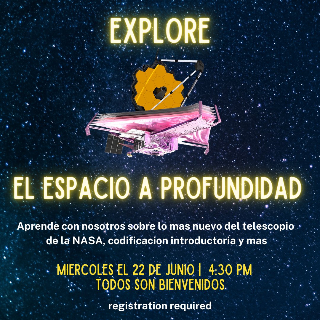 hpl_teens's tweet photo. Kits will be ready for pickup this Saturday!
Learn about the James Webb telescope & try your hand at coding with a Subject Matter Expert!
Presented in conjunction with Old Dominion University & Georgetown Public Library
#STEMinLib @STARNet_Project https://t.co/YYzNG4xX7J