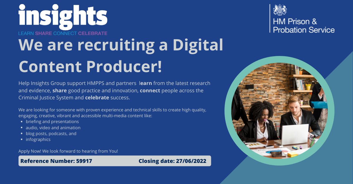 HMPPSInsights (@hmppsinsights) on Twitter photo ⭐️We are Recruiting⭐️Join our Fabulous Team⭐️
➡️Digital Content Producer <a href="/HmppsInsights/">HMPPSInsights</a>
📅Closing Date: 27/06/2022, 23:55 hours
📍Location: National
🪙 Band 5/HEO
🖱️Apply: justicejobs.tal.net/vx/lang-en-GB/…
Please Share 📢📢📢 ⭐️We are Recruiting⭐️Join our Fabulous Team⭐️
➡️Digital Content Producer <a href="/HmppsInsights/">HMPPSInsights</a>
📅Closing Date: 27/06/2022, 23:55 hours
📍Location: National
🪙 Band 5/HEO
🖱️Apply: justicejobs.tal.net/vx/lang-en-GB/…
Please Share 📢📢📢