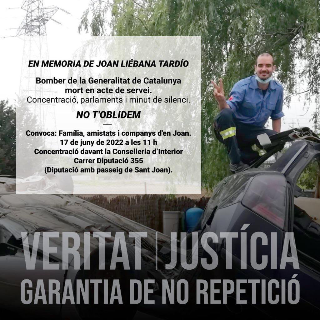 bombersSFE's tweet photo. El 17 de juny farà un any de la mort en acte de servei d'en Joan Liébana, un jove bomber de la promoció del 2019. A dia d'avui encara queden més dubtes que certeses sobre les circumstàncies de la seva mort. #Joanliebanatardio #Joanliebana #nosaltresnooblidem #bombers #bomberos https://t.co/4gwwywsGTK