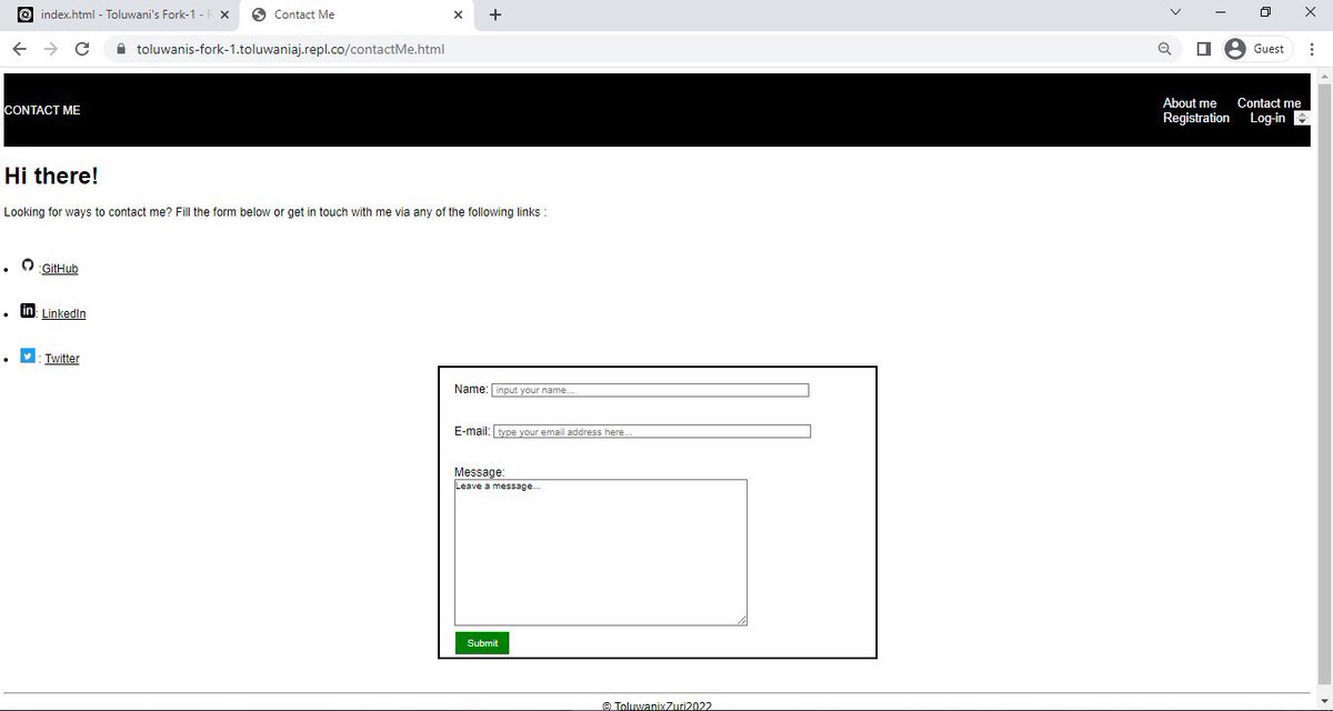 toluwani_ft's tweet photo. Just finished a task in the @Ingressive4Good @theZuriTeam internship program.
I built a simple HTML and CSS driven website made up of linked pages and styled content.
I had so much fun creating and styling these pages using the online IDE @Replit 
Please, corrections are allowed. https://t.co/NVE5wxq70x