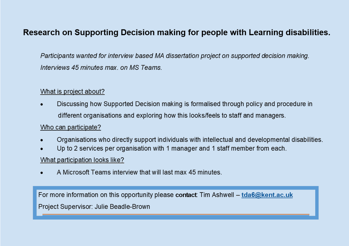 TizardCentre's tweet image. 📢 Participants needed for interview-based study on supporting decision making of people with learning disabilities: