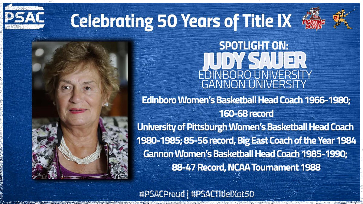 PSACsports's tweet photo. As we get closer to the 50th Anniversary of #TitleIX, we honor Judy Sauer! @BoroAthletics @GUKnights
#PSACProud
#PSACBelonging
#TitleIXat50
#PSACTitleIXat50 https://t.co/FWNAGEauqh