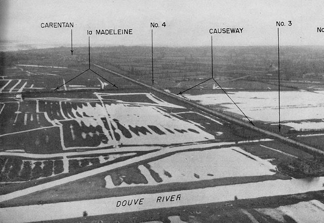 We’ll start by looking at the airborne operations. Many of the areas immediately behind the beaches were flooded fields, and the allies worried about the Germans blocking the causeways and bridges and bottling them up. The airdrops were meant to secure these roads. (5)