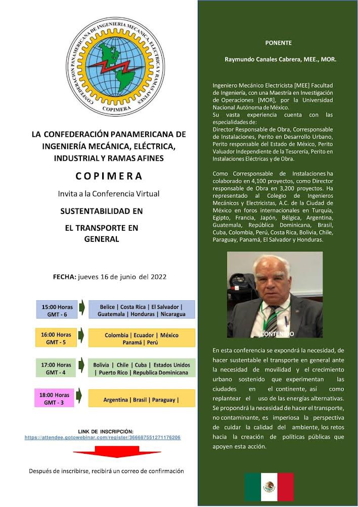 sefiorgmx's tweet photo. La #COPIMERA invita a la conferencia virtual:
Sustentabilidad en el transporte en general.

🔹16 de junio de 2022 / 16 h

#UsaCubrebocas https://t.co/o3Y8sSIZnR