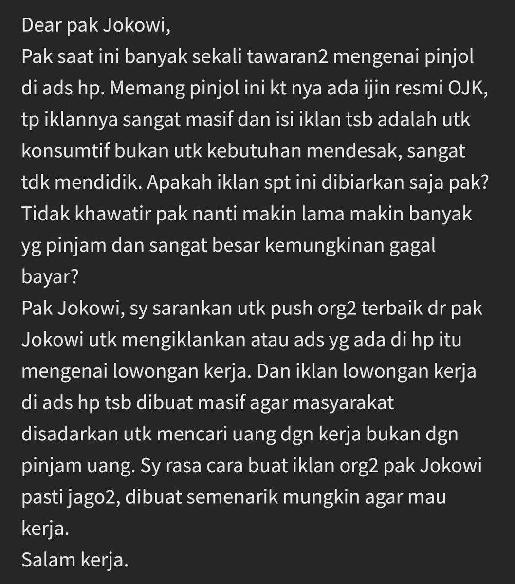 AlamIp1's tweet photo. pak @jokowi ini usul sy lagi loh. cc: @smindrawatii @ojkindonesia @KemenkeuRI @KemnakerRI @kemkominfo https://t.co/uMKDs2GgAf