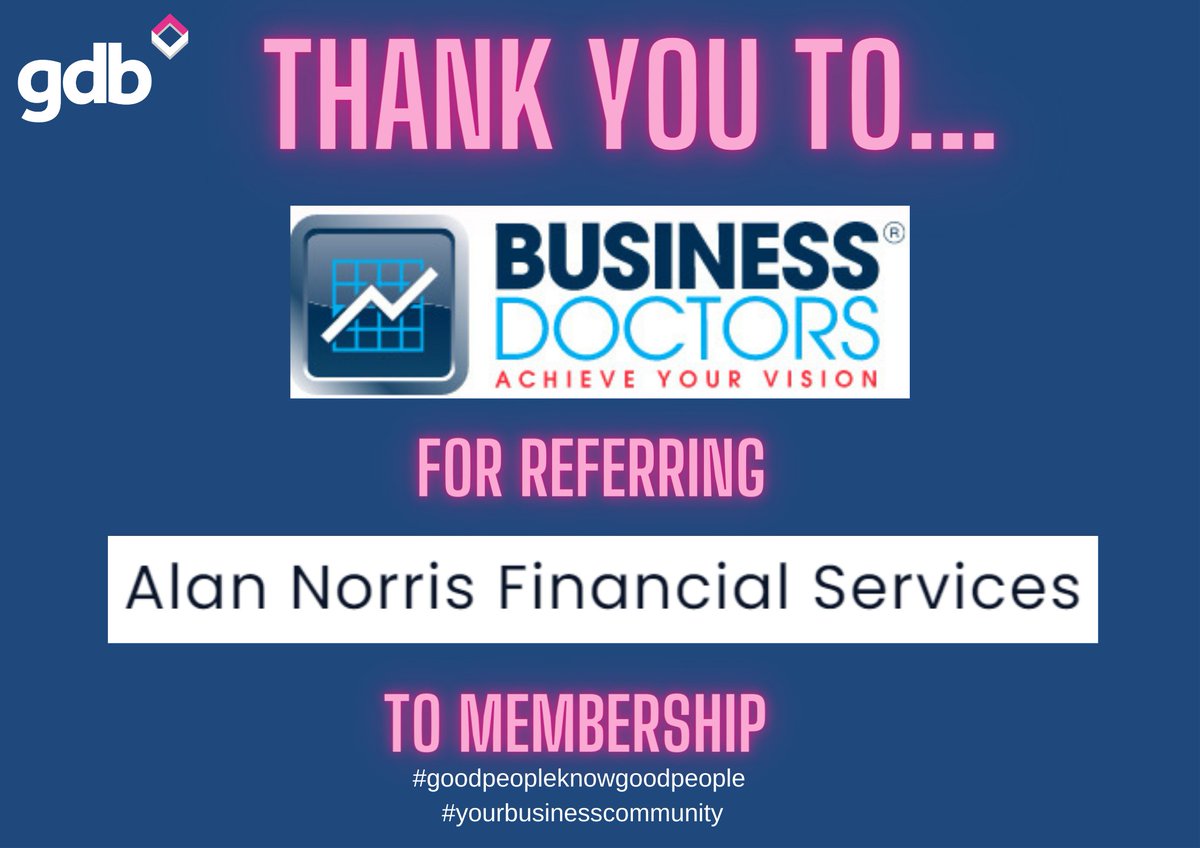 A Huge Thank You to <a href="/SJebson/">Steve Jebson ▪ Business Coach ▪ Advisor ▪ Strategy</a> from <a href="/Business_Docs/">Business Doctors</a> for referring Alan Norris to Membership!

#gdbmembership 
#communityofbusinesses
#goodpeopleknowgoodpeople
#thankyou 

<a href="/gdbizjeff1/">Jeff Alexander</a> <a href="/gdbizsally/">Sally Brown</a>