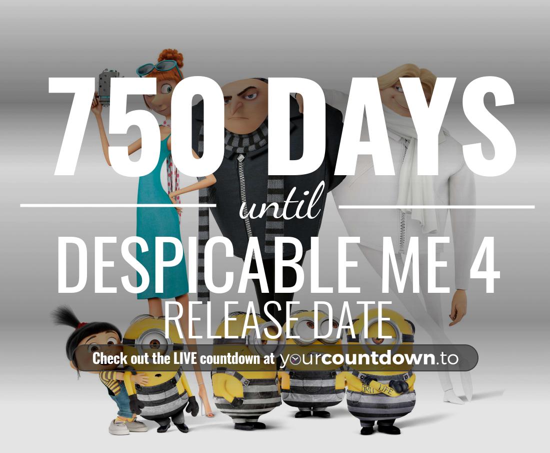 Only 750 more days before Despicable Me 4 - Release Date #DespicableMe4
        
👇👇 Visit the website to see the LIVE countdown
🕒 YourCountdown.To/despicable-me-4
