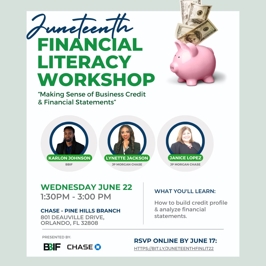 bbifflorida's tweet photo. Join BBIF's and Chase Bank's small business experts as they will share crucial financial literacy tips.⁠ 🤑
⁠
Register Today! https://t.co/BySgubfZ25 https://t.co/2uzK2TszZJ