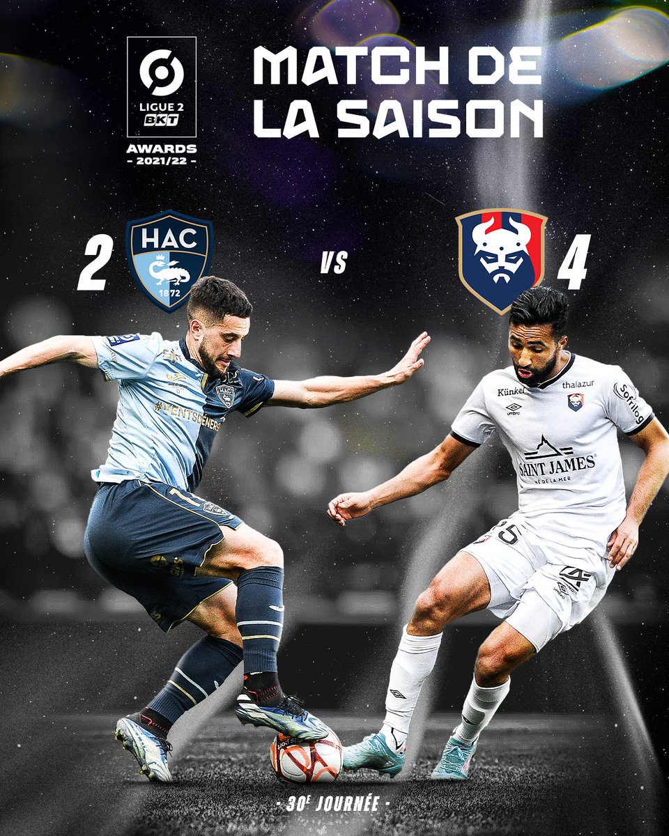 Ligue2BKT's tweet photo. 🗣 « 𝗨𝗻 𝗱𝗲𝗿𝗯𝘆 𝗰̧𝗮 𝗻𝗲 𝘀𝗲 𝗷𝗼𝘂𝗲 𝗽𝗮𝘀, 𝗰̧𝗮 𝘀𝗲 𝗴𝗮𝗴𝗻𝗲 ! » ✊

Vous avez élu le spectaculaire derby #HACSMC, remporté par le @SMCaen, match de la saison 💥🙌 !  #LesAwards https://t.co/F9xxkKvO8J