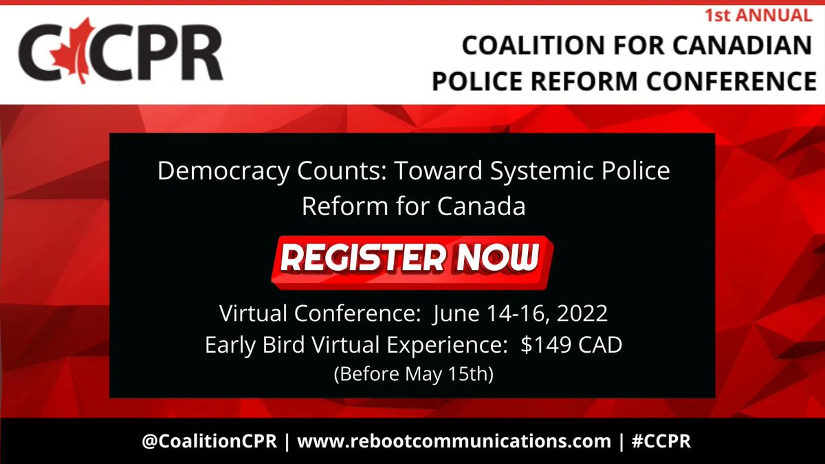 GLEPHAssoc's tweet photo. Final reminder to register! The Coalition for Canadian Police Reform is hosting the virtual and First Annual Canadian Conference on Police Reform. @CoalitionCPR @CPKN_Online @DMMcFee @JournalCSWB @CSKACanada @BadgeLifeCanada #CCPR #CCPR22 https://t.co/BAM1zdC84p