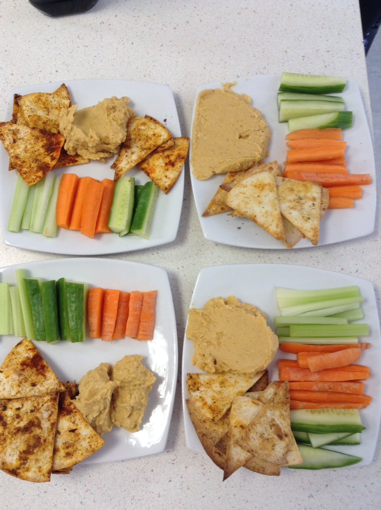 DAT_StKaths's tweet photo. Yr 7 made hummus, tortilla chips and crudités in enrichment this afternoon to celebrate healthy eating week 🍏🍎🍐🍌🍋🍊🍉🍇🍓🍑🍒🍈🍍🍅🍆🍠🌽🌶🍞 https://t.co/L5zDcTnY9p
