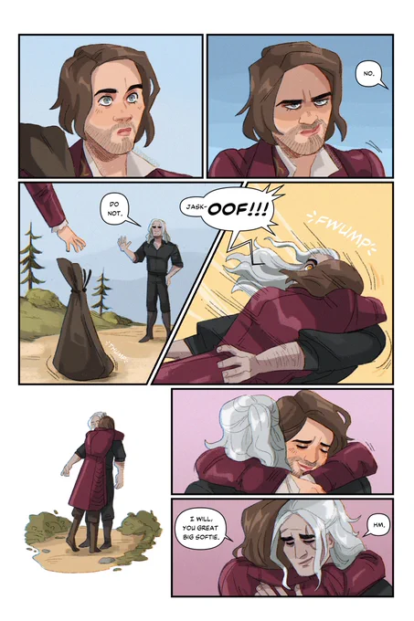 Goodbyes pg 3 of 3
i was not being sarcastic the last page, geralt really is trying his best and jaskier appreciates it so much ❤️

Thanks for reading! 