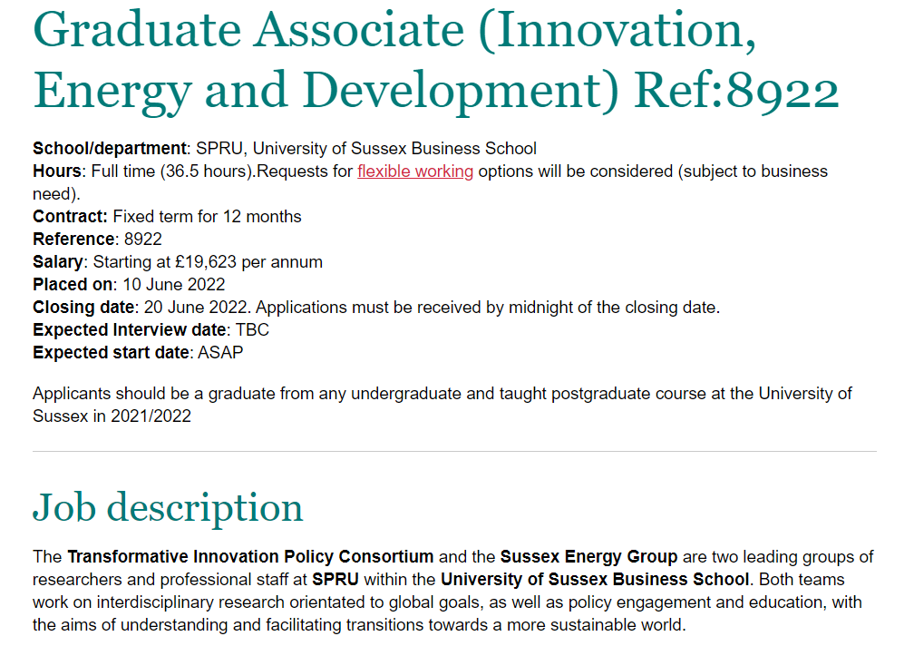 TIPConsortium's tweet photo. New Graduate Associate role in #Innovation #Energy #Development

@TIPConsortium @SussexNRGGroup 

Closing next Mon 20 June

Exciting opportunity for Sussex undergrads &amp; postgrads finishing '21 or 22 - any discipline!

Pls rt  @SPRU @SussexGlobal @SussexCIE @SussxUniCareers 

1/2 https://t.co/33Tbm1X418