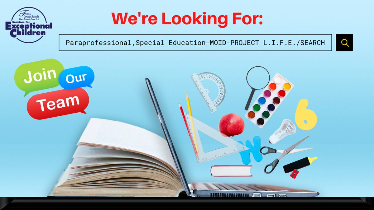 Come join our amazing SEC team as a Paraprofessional-MOID- Project L.I.F.E./Search! This is a great opportunity to support our special education students and instructional staff! Apply today! @BlakeMcGahaFCS <a href="/SherryCP3/">Sherry Peterson</a> <a href="/JenniferDeber11/">Jennifer Deberry</a> 

jobs.fultonschools.org/job/Atlanta-Pa…