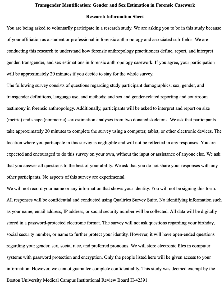 Attention forensic anthropology professionals and students! <a href="/Benji31415926/">Ben Martin</a> and I are conducting a survey on sex, gender, and transgender terminology, methodology, reporting, interpretation, and identification. We greatly appreciate your participation!  bostonu.qualtrics.com/jfe/form/SV_38…