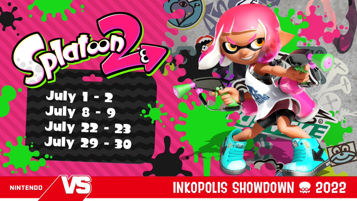 NintendoAmerica's tweet photo. You have 4 weekends to go for the grand prize in the #Splatoon2 Inkopolis Showdown 2022 tournament! The top teams will get their tentacles on prizes like a Splatoon-themed gaming chair, #MyNintendo Gold Points to redeem on Nintendo #eShop, a trophy, and more! 🏆 https://t.co/6DcgB8UCkZ