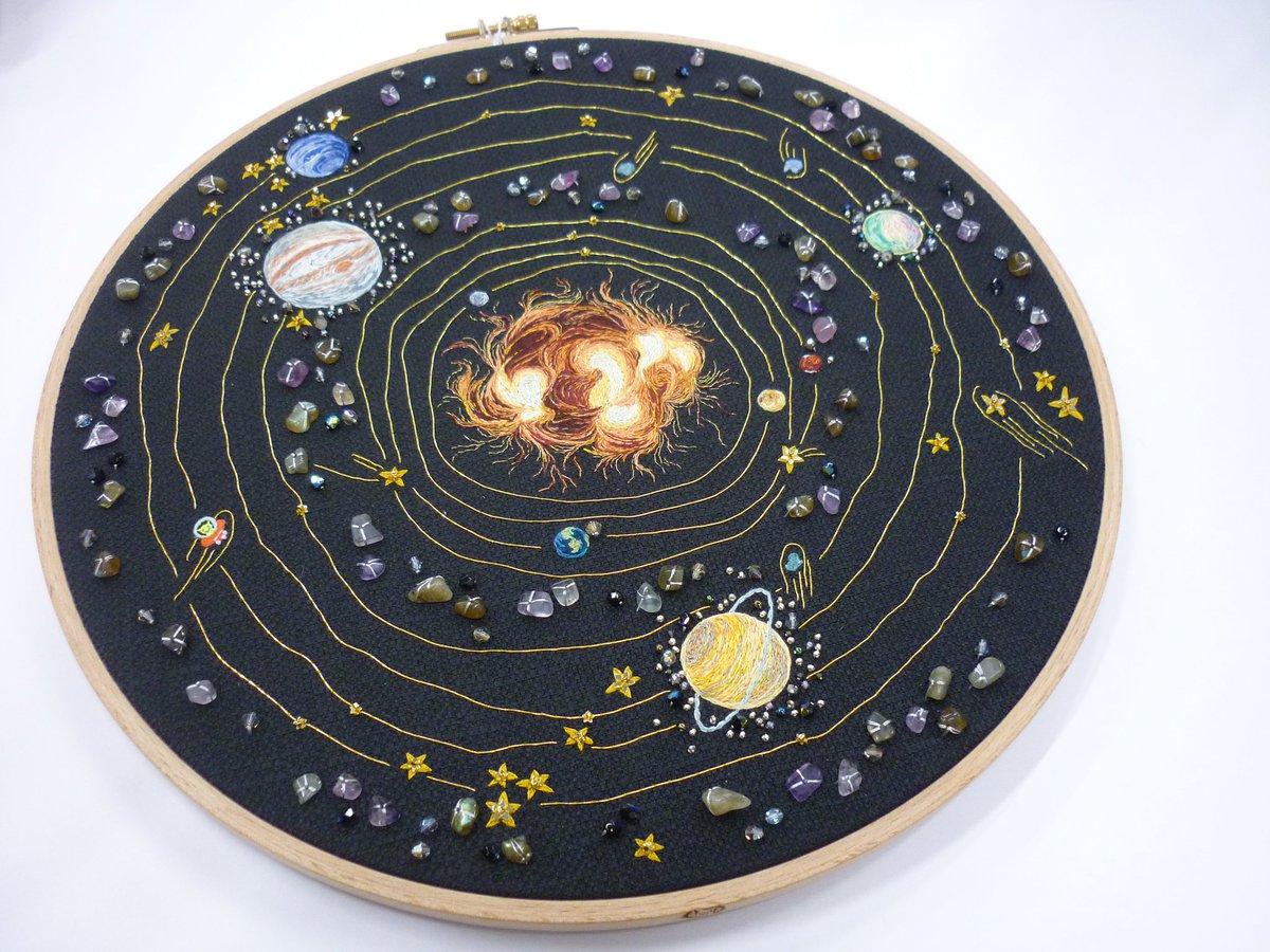 With or without the names of the different elements?

First photo : with names
Second photo : without name

#handembroidery #planetembroidery #universeart #spaceartist #ophelietrichereau #embroiderer #galaxyembroidery #scienceart #scienceembroidery #solarsystem #uniquecreations