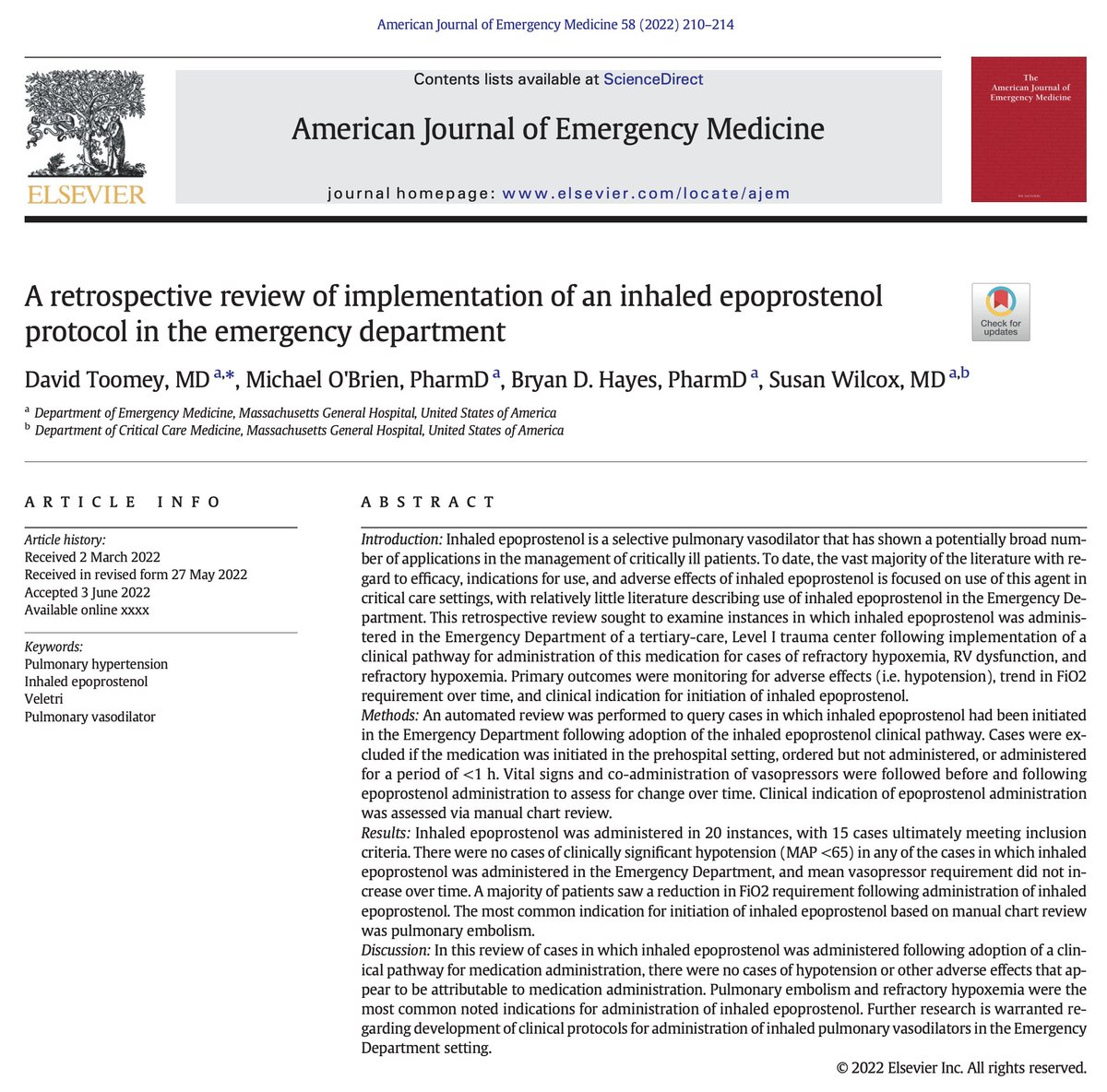 Bryan D Hayes PharmD (@pharmertoxguy) on Twitter photo Implementation of an inhaled epoprostenol protocol in the ED
Free copies of our new article for 50 days: authors.elsevier.com/c/1fEmo_GkZ90W…
From rockstar graduating resident Dr. <a href="/davidtoomeyMD/">David Toomey</a> along with Drs. <a href="/MiscSusan/">Susan Wilcox, MD</a> and <a href="/MikeEMPharmD/">Mike O'Brien</a>
<a href="/EMRES_MGHBWH/">HAEMR</a> <a href="/Harvard_Tox/">Harvard Toxicology</a> Implementation of an inhaled epoprostenol protocol in the ED
Free copies of our new article for 50 days: authors.elsevier.com/c/1fEmo_GkZ90W…
From rockstar graduating resident Dr. <a href="/davidtoomeyMD/">David Toomey</a> along with Drs. <a href="/MiscSusan/">Susan Wilcox, MD</a> and <a href="/MikeEMPharmD/">Mike O'Brien</a>
<a href="/EMRES_MGHBWH/">HAEMR</a> <a href="/Harvard_Tox/">Harvard Toxicology</a>