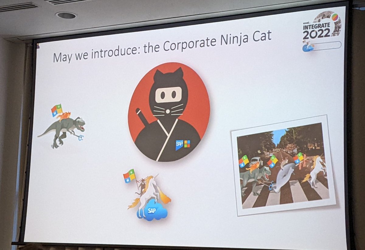 Last session today at #integrate2022 with some ninja cats on stage! Martin Pankraz &amp; Will Eastbury with some risky SAP OData demos!