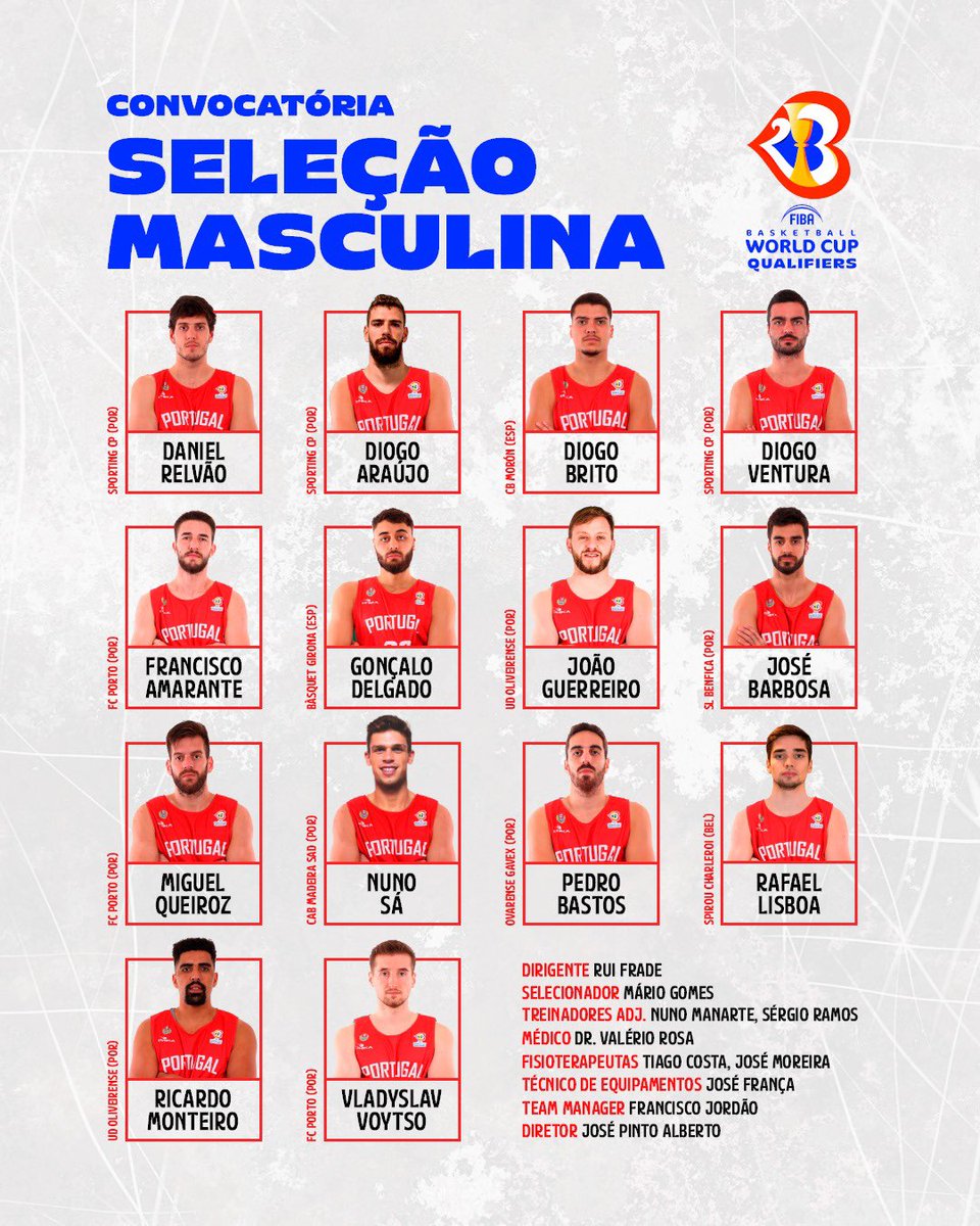 Eis os eleitos da Seleção Nacional para o 𝗧𝗼𝗿𝗻𝗲𝗶𝗼 𝗜𝗻𝘁𝗲𝗿𝗻𝗮𝗰𝗶𝗼𝗻𝗮𝗹 𝗱𝗲 𝗩𝗶𝗮𝗻𝗮 e para os últimos dois jogos da fase de Qualificação para o <a href="/FIBAWC/">FIBA Basketball World Cup 🏆</a>! 🌍 

𝙑𝙖𝙢𝙤𝙨, 𝙋𝙤𝙧𝙩𝙪𝙜𝙖𝙡! 🇵🇹

📲 bit.ly/3aYOOSx

#SomosBasquetebol #FIBAWC