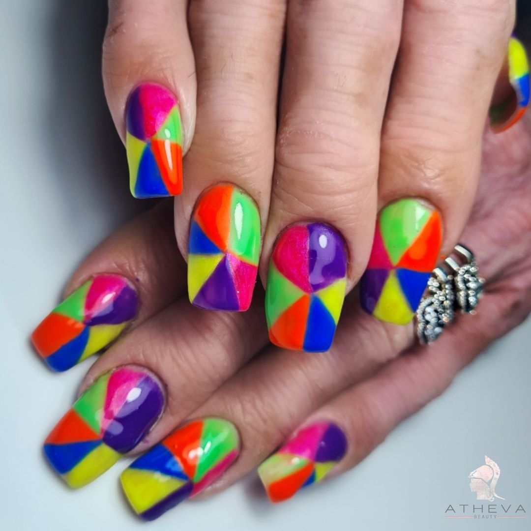 athevabeauty's tweet photo. Hi, Sorry about being MIA. The last two weeks have been really busy with the salon (thank you!).

Anywhoo here are some nails from pride week. I mean HOW MUCH COLOUR?! - Chloe always comes with great colourful ideas and this week was no exception. - Check out her natural nails! https://t.co/W2xrFyWhVQ