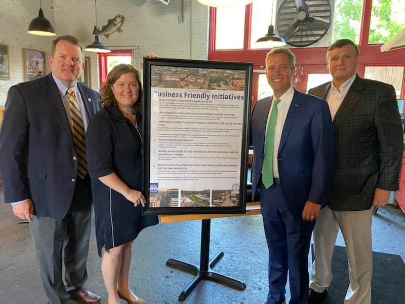 CityofColumbia's tweet photo. President/CEO of @ColaChamber @carlblackstone and Board Chair @FrickJC with @colamayor Rickenmann and Councilman @JoeEarl at the City of Columbia Business Friendly Initiatives Press Conference. 
#WeAreColumbia #WeAreOpen https://t.co/bnOUQnpPkW