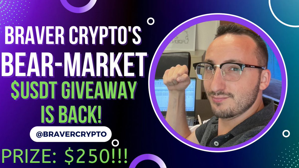 BraverCrypto's tweet photo. Braver Crypto's Bear Market #Giveaway is BACK! 🔥💰🎊

Has this bear market got you down? 😔

Well, I'm here to help! 😄

$250 $USDT to ONE lucky follower!

Rules: 👇

1️⃣ Tag 3 friends
2️⃣ Must Like, Follow &amp; Retweet 
3️⃣ Ends 20th of June

#CryptoGiveaways #BTC  #Crypto #Giveaways https://t.co/sIJOENFMaV