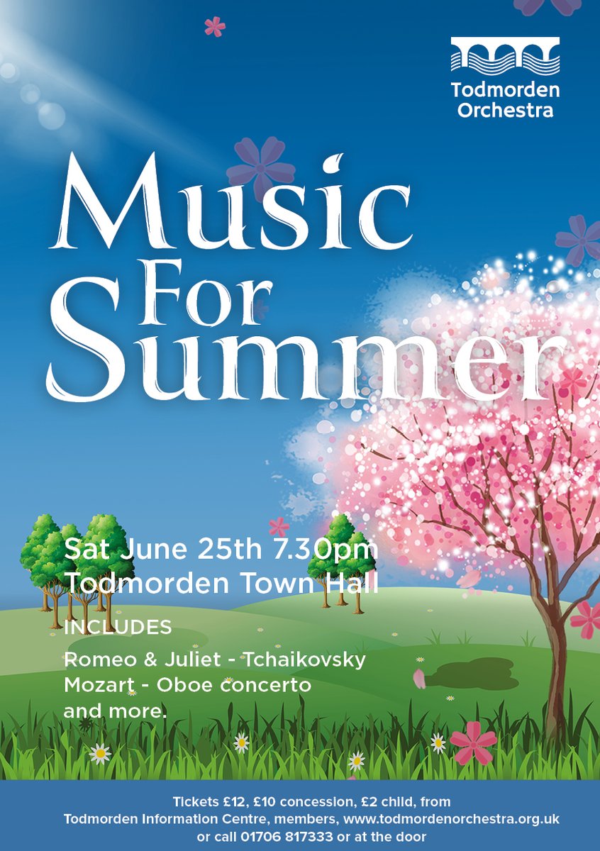 Todmorden Orchestra (@todorchestra) on Twitter photo Come and join us at our next concert on 25 June - Music for Summer 🎶😎
We're playing Mozart, Tchaikovsky & Kallinikov and will be joined by special guest, oboe soloist Katherine Bryer.
🎟️ £12 / £10 & £2 for under 16s
To book: wegottickets.com/event/548053
🏛️At <a href="/TodTownHall/">Todmorden Town Hall</a> Come and join us at our next concert on 25 June - Music for Summer 🎶😎
We're playing Mozart, Tchaikovsky & Kallinikov and will be joined by special guest, oboe soloist Katherine Bryer.
🎟️ £12 / £10 & £2 for under 16s
To book: wegottickets.com/event/548053
🏛️At <a href="/TodTownHall/">Todmorden Town Hall</a>