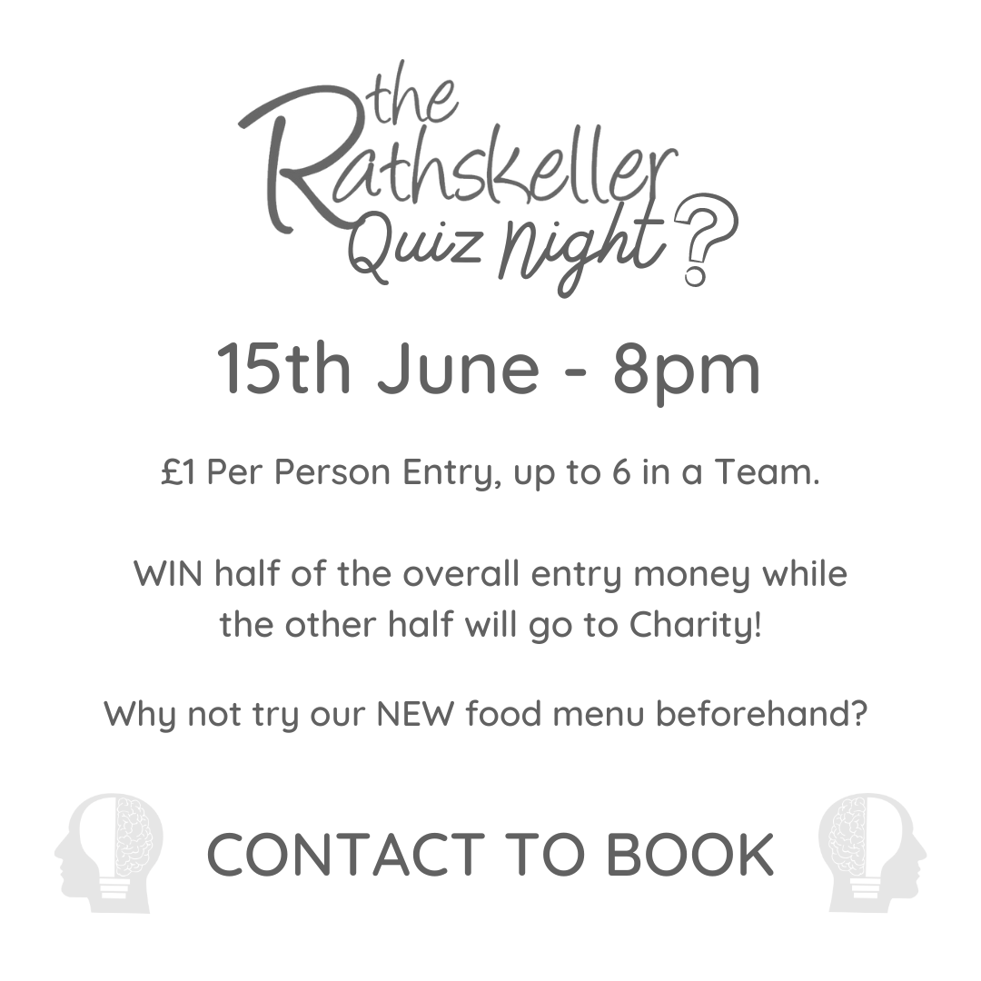 ❓QUIZ NIGHT❓

15th June at 8pm! 🕗

£1 Entry Per Person (up to 6 in a team), Winner gets HALF of the overall takings from the quiz entries and the other half will go to Charity!

Why not give our food a try before the quiz starts? 🍽

BOOK NOW🤍
therathskeller.co.uk/book-now/