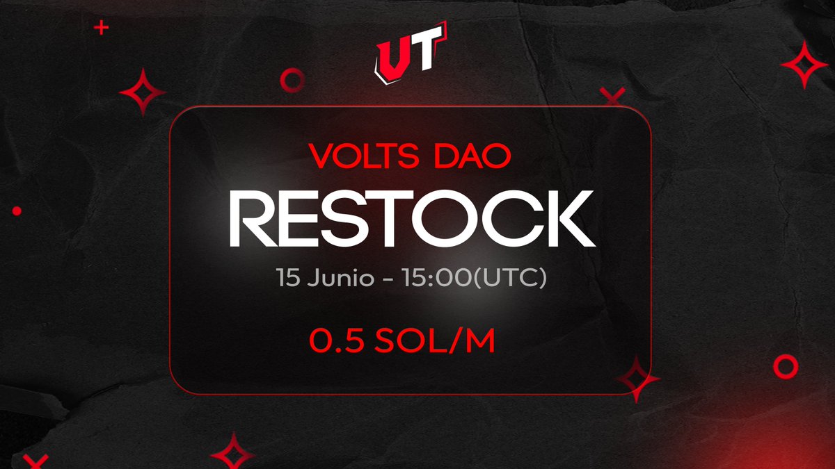 VOLTS DAO | RESTOCK 15 DE JUNIO
Solo los mas rápidos podrán entrar ⚡️

1x RT se llevara un mes gratis en el grupo, suerte🍀